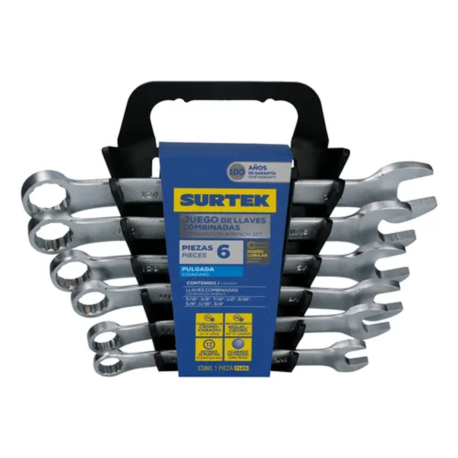 Juego de llaves combinadas satinadas en pulgadas, 12 puntas, 6 piezas 1