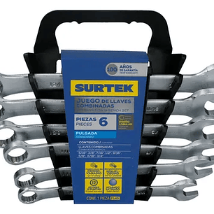Juego de llaves combinadas satinadas en pulgadas, 12 puntas, 6 piezas