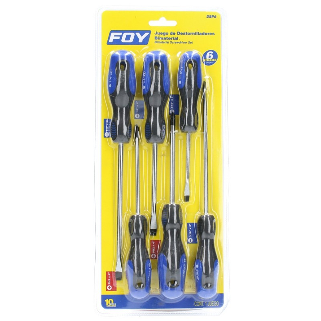 Juego de destornilladores con mango bimaterial combinados, 6 piezas 1