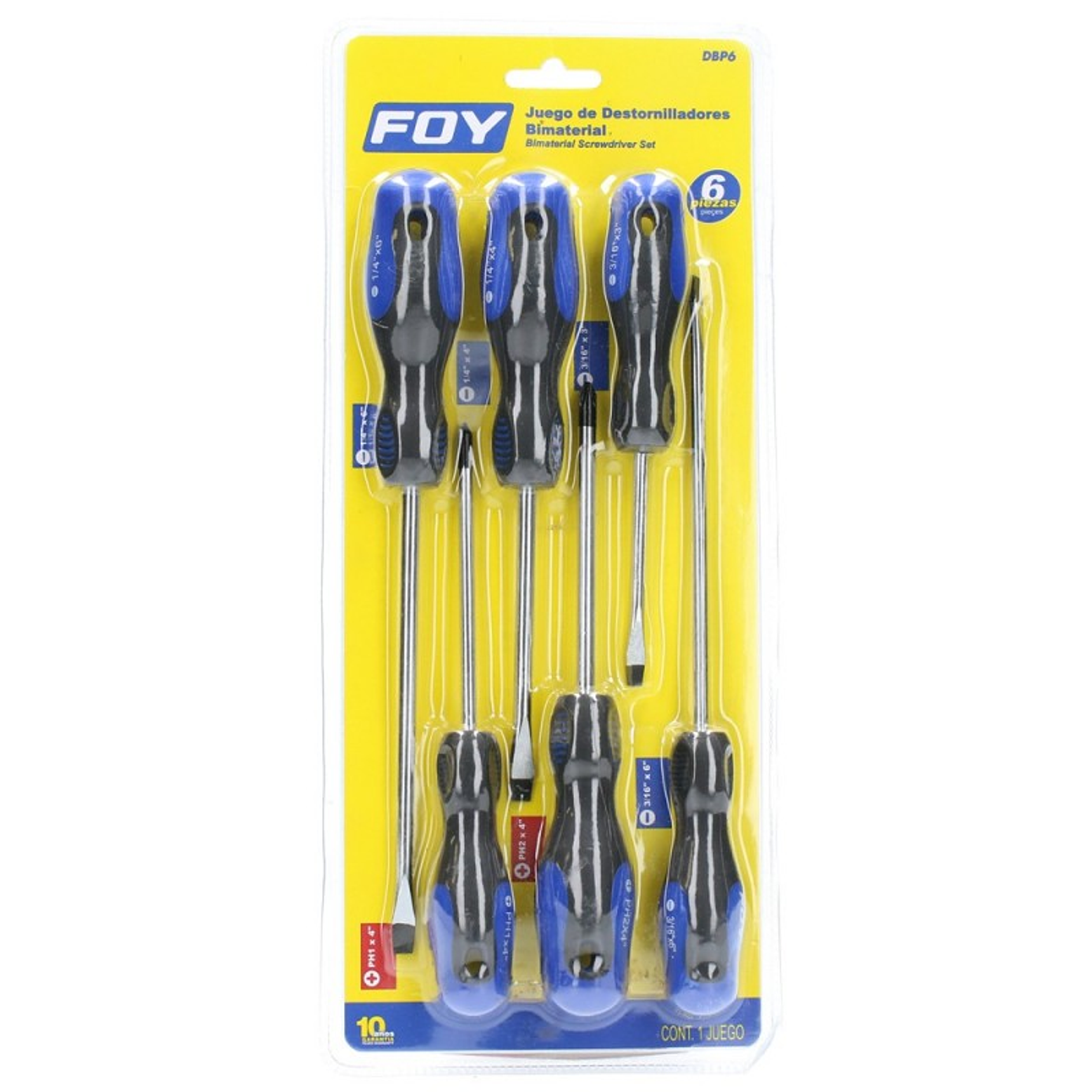 Juego de destornilladores con mango bimaterial combinados, 6 piezas 1