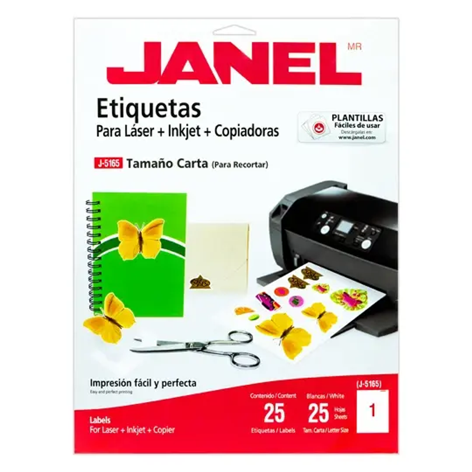 ETIQUETAS ADHESIVAS JANEL LÁSER J 5165 216X279MM BOLSA C/100 1