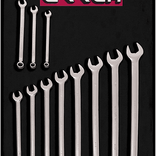 Juego de llaves combinadas extra largas pulido espejo enpulgadas, 12 puntas, 11 piezas