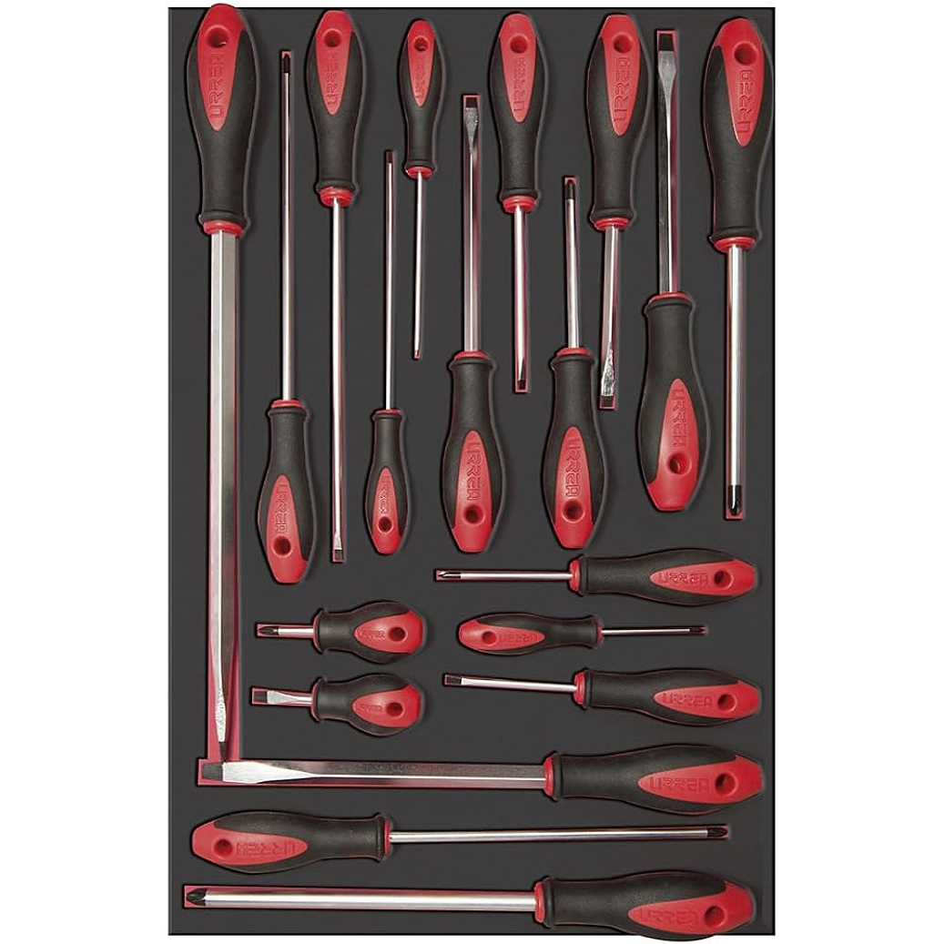 Juego de destornilladores mango bimaterial varias puntas bandeja laminada, 19 piezas 1