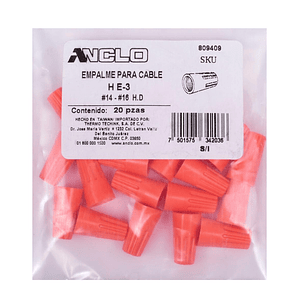 CAPUCHON P/CABLE CAL. 16 X 14 NARANJA BOLSA DE 20 PZAS
