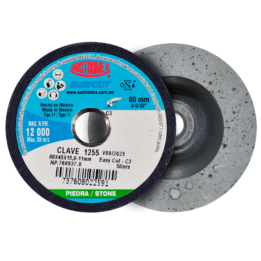 COPA SHELLAC TIPO 11 DE 80 X 45 X 15.9 11 MM, EASY CUT C3 PARA PULIDO DE MÁRMOL, GRANITO Y TERRAZO. 1