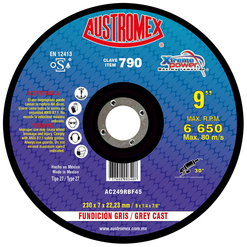 DISCO ABRASIVO DESBASTE 225 X 6 X 22.2. 1