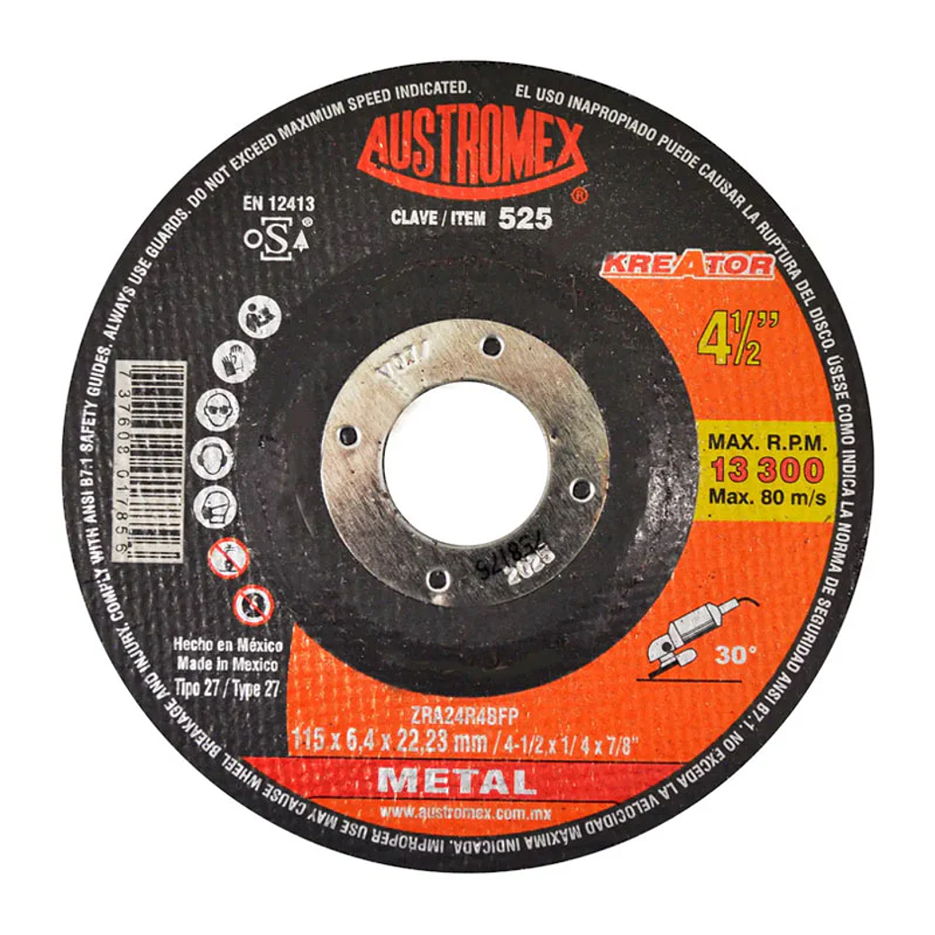 DISCO ABRASIVO DESBASTE 4 1/2 X 1/4 X 7/8 1