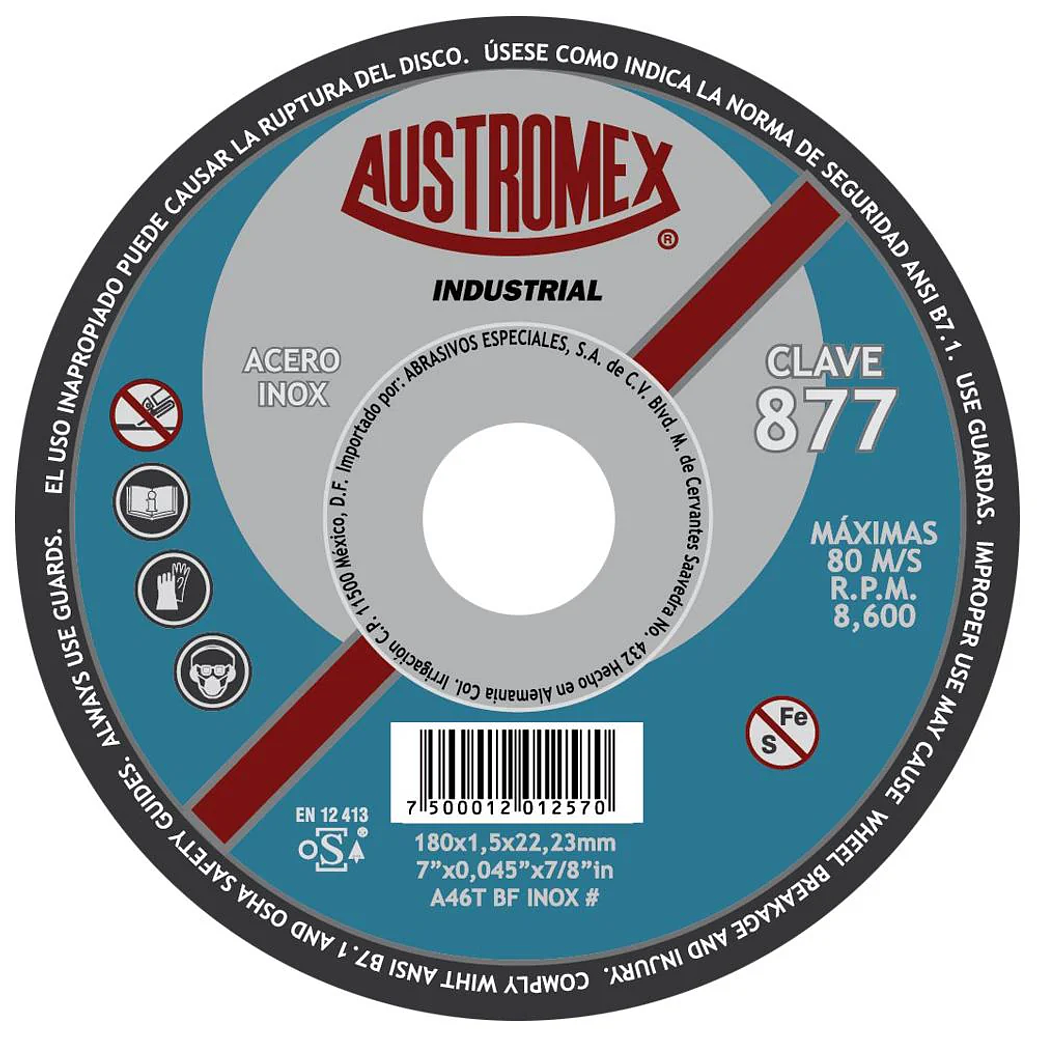 DISCO ABRASIVO CORTE 180X1.5X22.2 A46T BF INOX 1