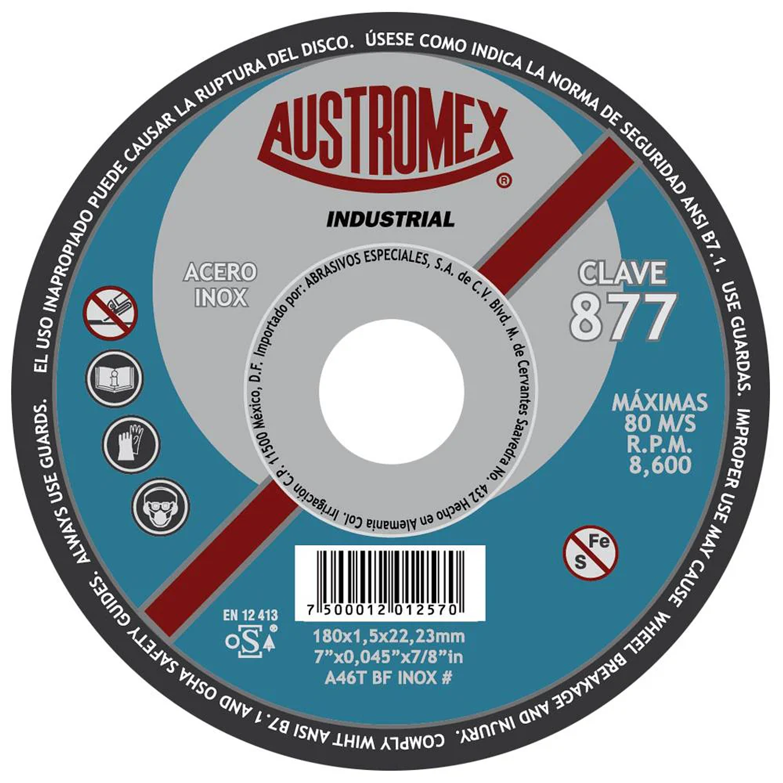 DISCO ABRASIVO CORTE 180X1.5X22.2 A46T BF INOX 1