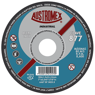 DISCO ABRASIVO CORTE 180X1.5X22.2 A46T BF INOX