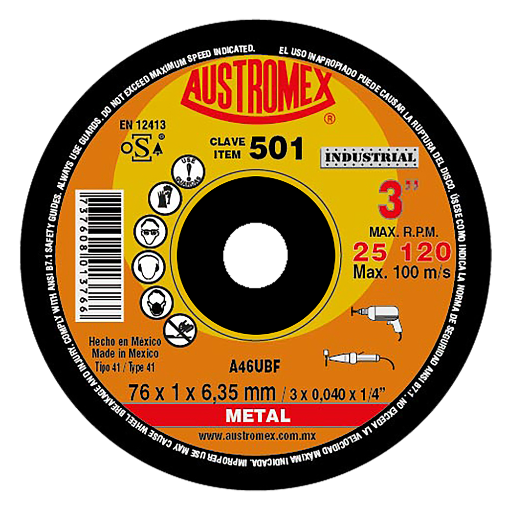 DISCO ABRASIVO CORTE PRECISO PARA METAL DE 1/4 1