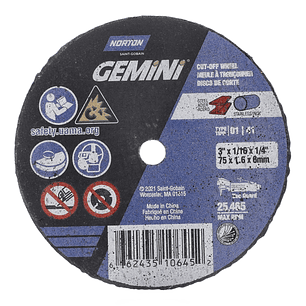 DISCO ABRASIVO CORTE 3 X 1/16 X 1/4 TIPO 1 GEMINI