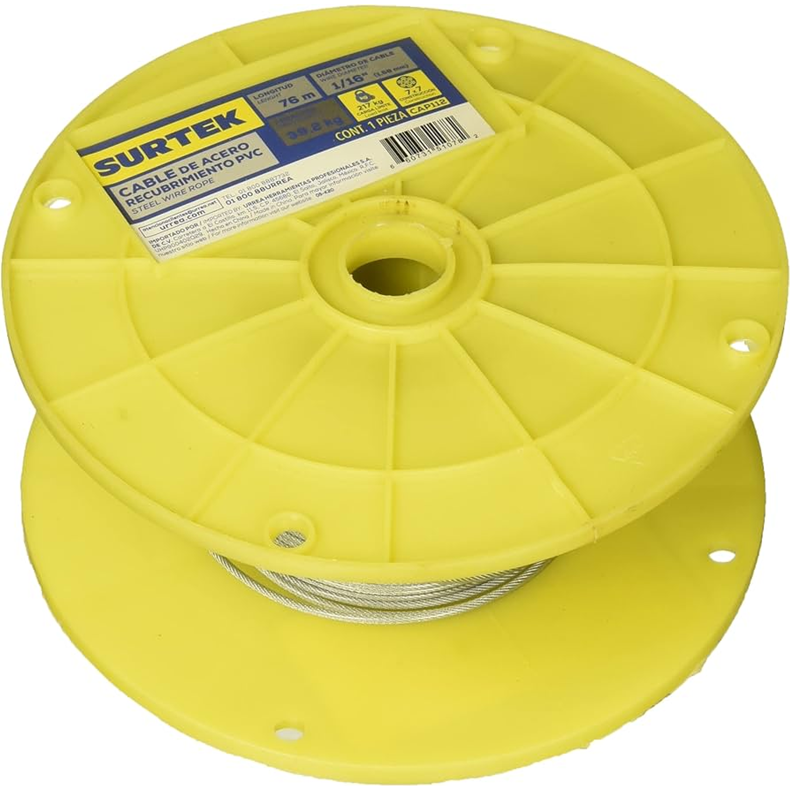 Cable de acero con guardacabo recubrimiento PVC 1/16