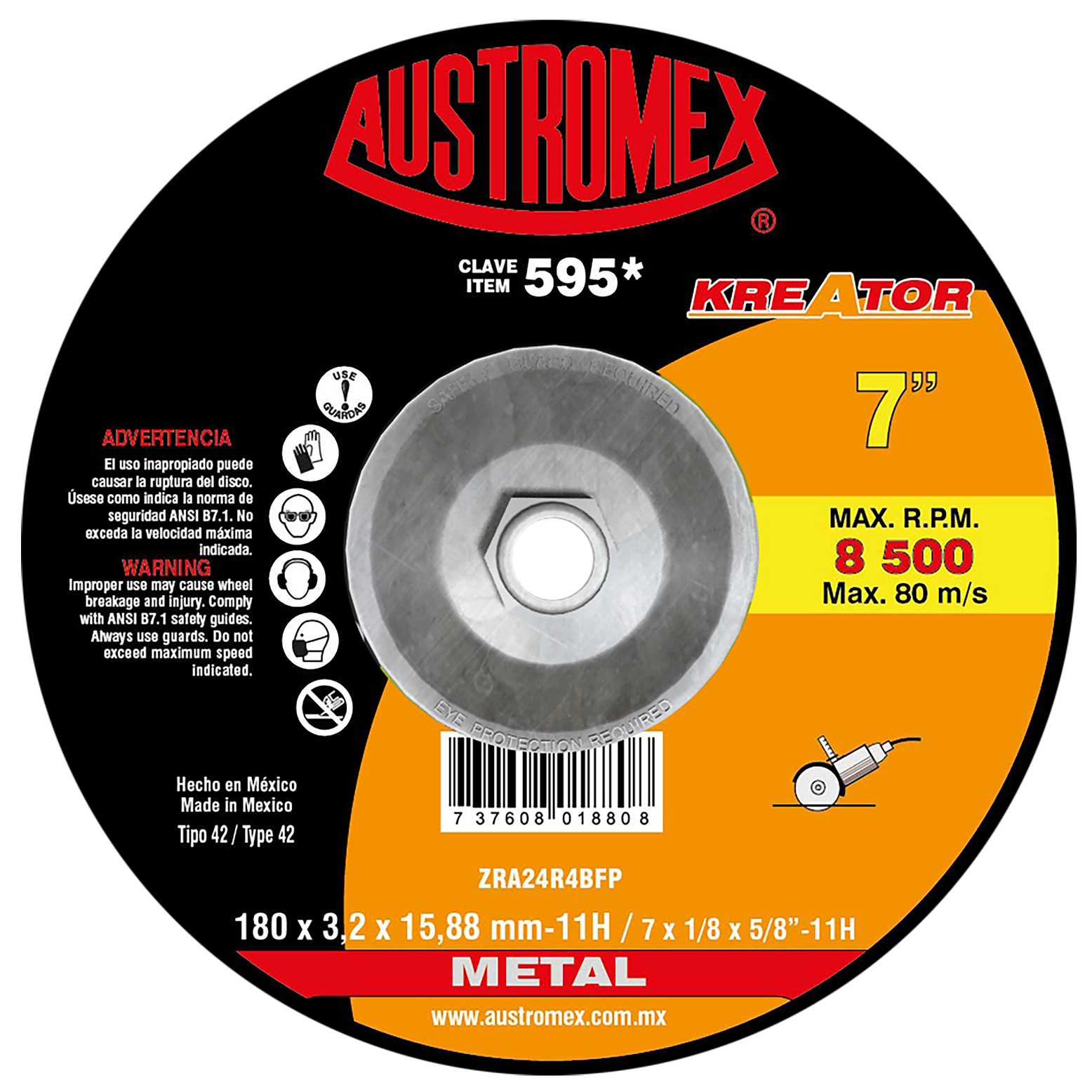 DISCO ABRASIVO DE 180 X 3.2 X 15.88 11 MM CON ADAPTADOR, PARA CORTE DE METAL 1