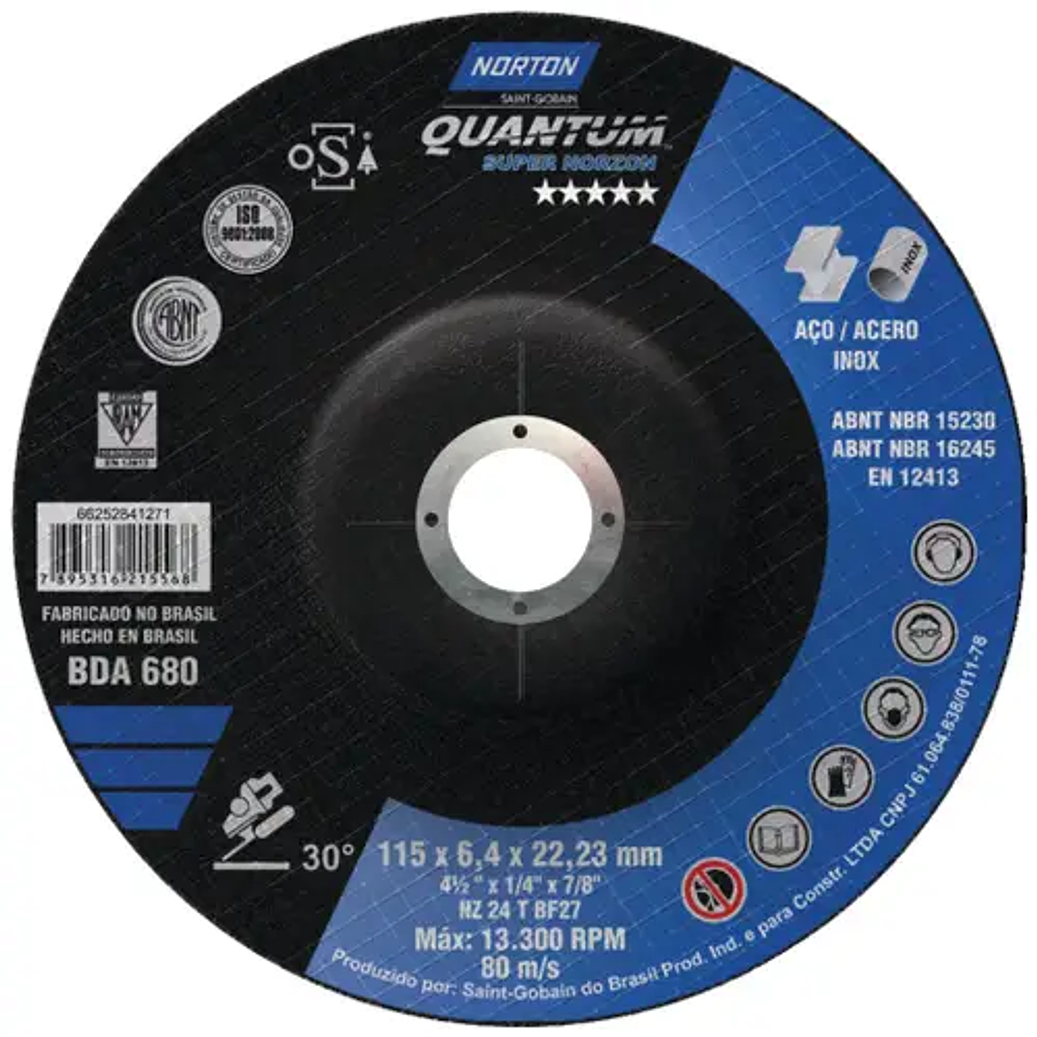 DISCO ABRASIVO DESBASTE 4X1/4X5/8 A60 OBNA2 1