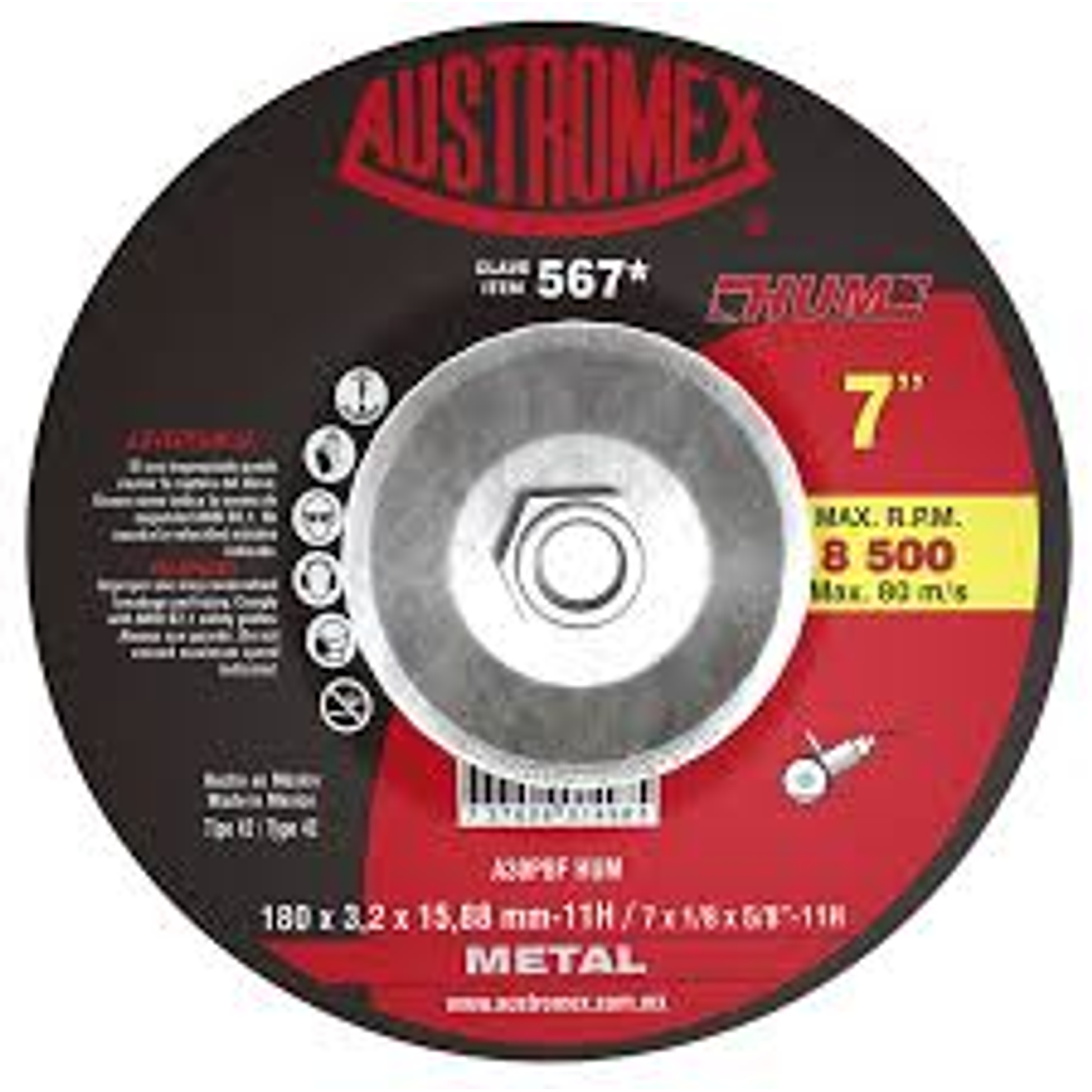 DISCO ABRASIVO DE 180 X 3.2 X 15.88MM  11H CON ADAPTADOR, PARA CORTE DE METAL 1