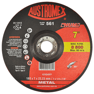 DISCO ABRASIVO DE 180 X 7 X 22.23 MM PARA DESBASTE DE METAL