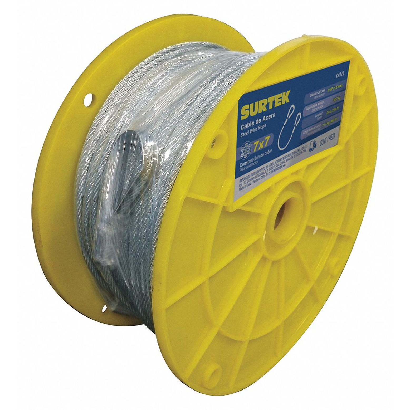 Cable de acero con guardacabo recubrimiento PVC negro 1/4