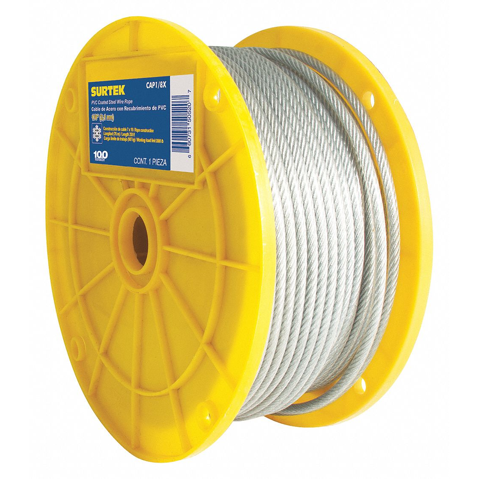 Cable de acero con guardacabo recubrimiento PVC negro 1/8