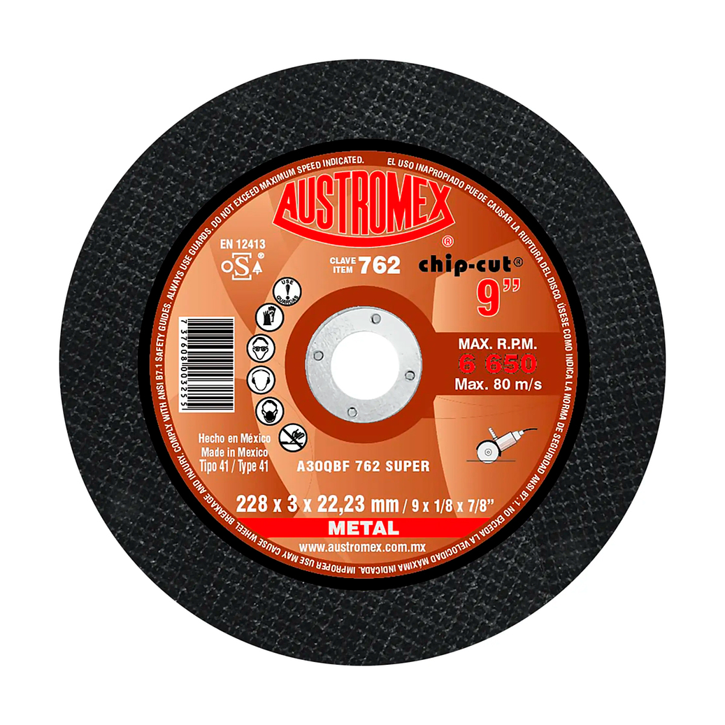 DISCO ABRASIVO DE 230 X 3 X 22.23 MM PARA CORTE DE ACERO Y FUNDI+A605:K605CIÓN 1