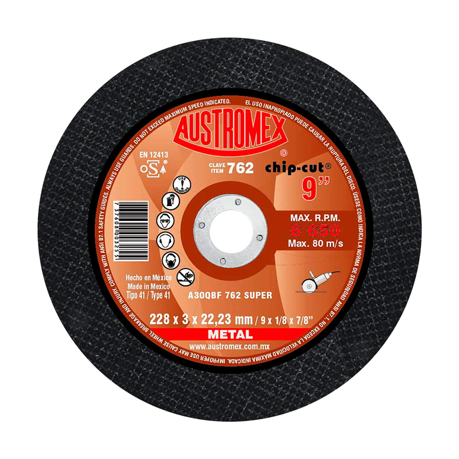 DISCO ABRASIVO DE 230 X 3 X 22.23 MM PARA CORTE DE ACERO Y FUNDI+A605:K605CIÓN 1