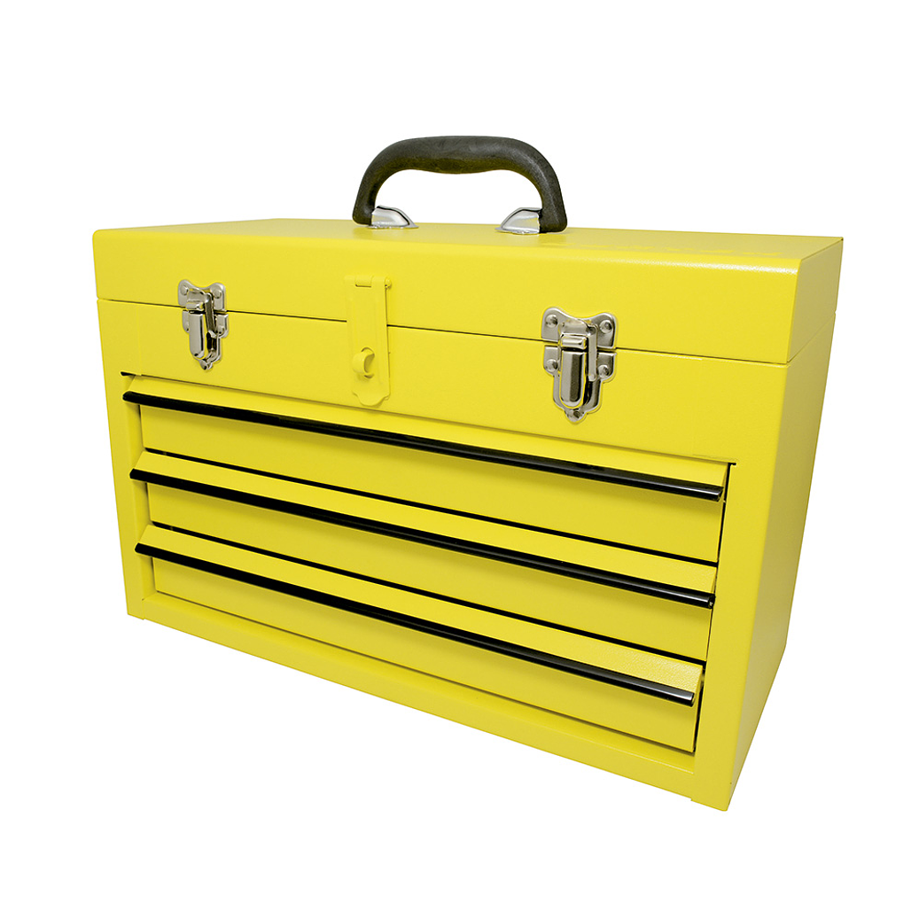 CAJA PORTAHERRAMIENTAS METALICA COLOR AMARILLO CON 3 GAVETAS 11