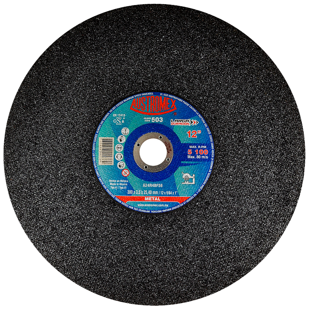 DISCO ABRASIVO DE 300 X 3.5 X 25.40 MM PARA CORTE DE TODO TIPO DE ACERO, HIERRO Y VARILLA 1