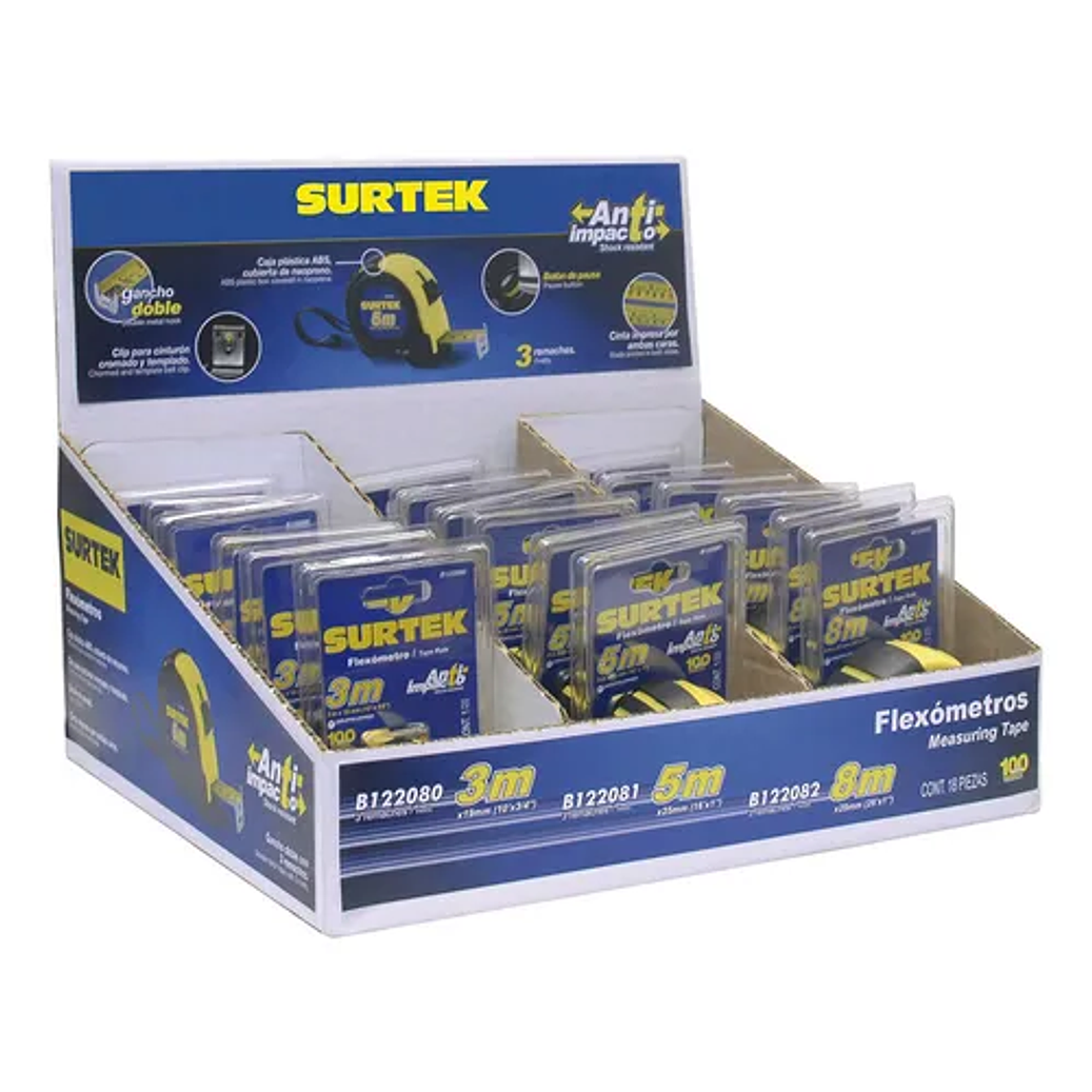 Caja despachadora con flexómetros anti impacto, 18 piezas 1