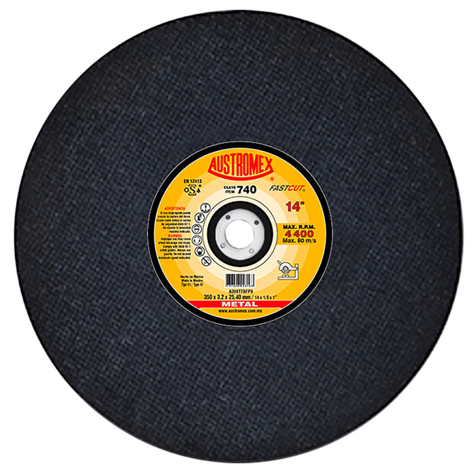 DISCO ABRASIVO DE 350 X 3.2 X 25.40 MM PARA CORTES RÁPIDOS DE ACERO Y FUNDICIÓN 1