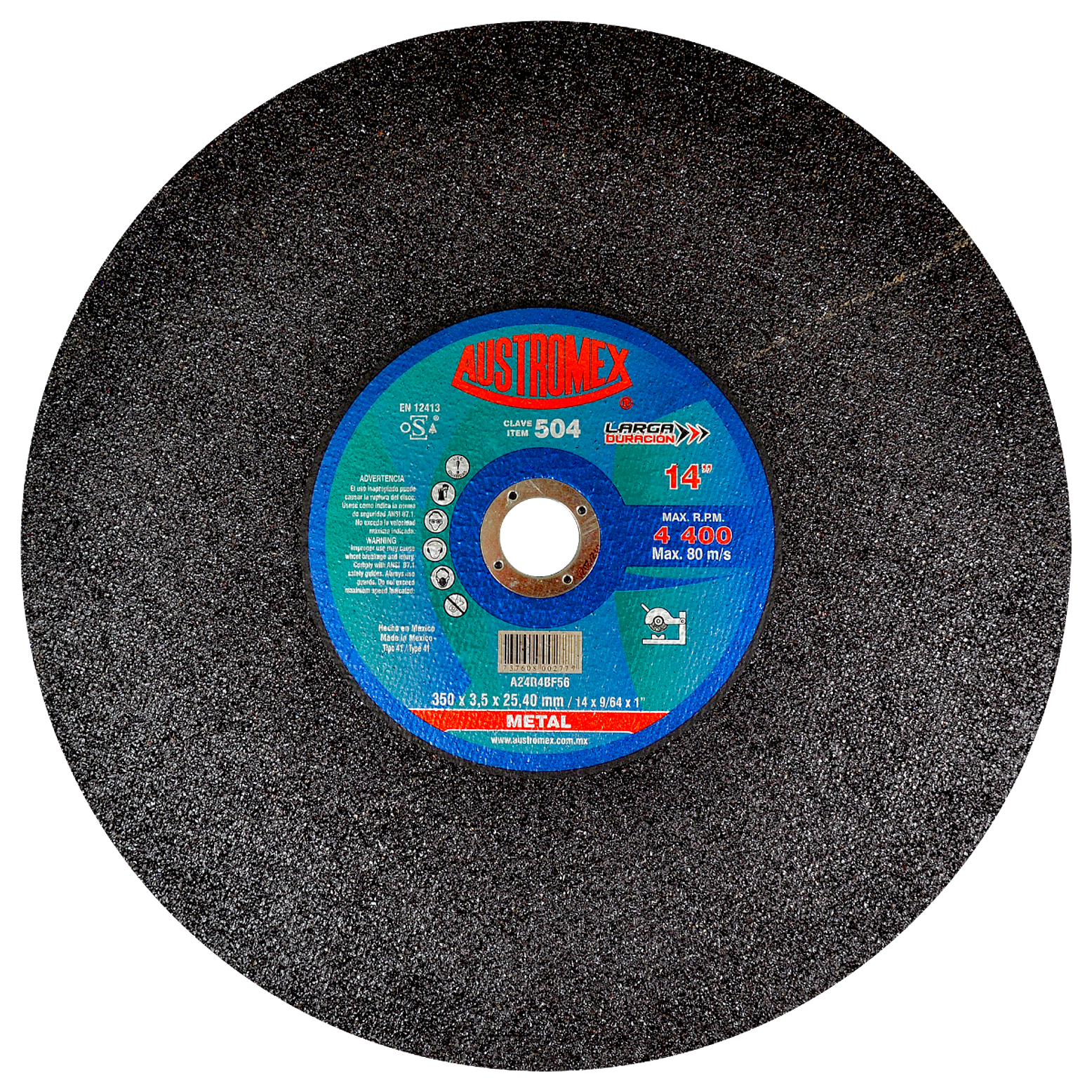 DISCO ABRASIVO DE 350 X 3.5 X 25.40 MM PARA CORTE DE TODO TIPO DE ACERO, HIERRO Y VARILLA 1
