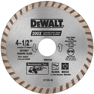 DRY DIAMOND SAW BLADE, TURBO RIM TYPE, APPLICATION: MASONRY 4 1/2