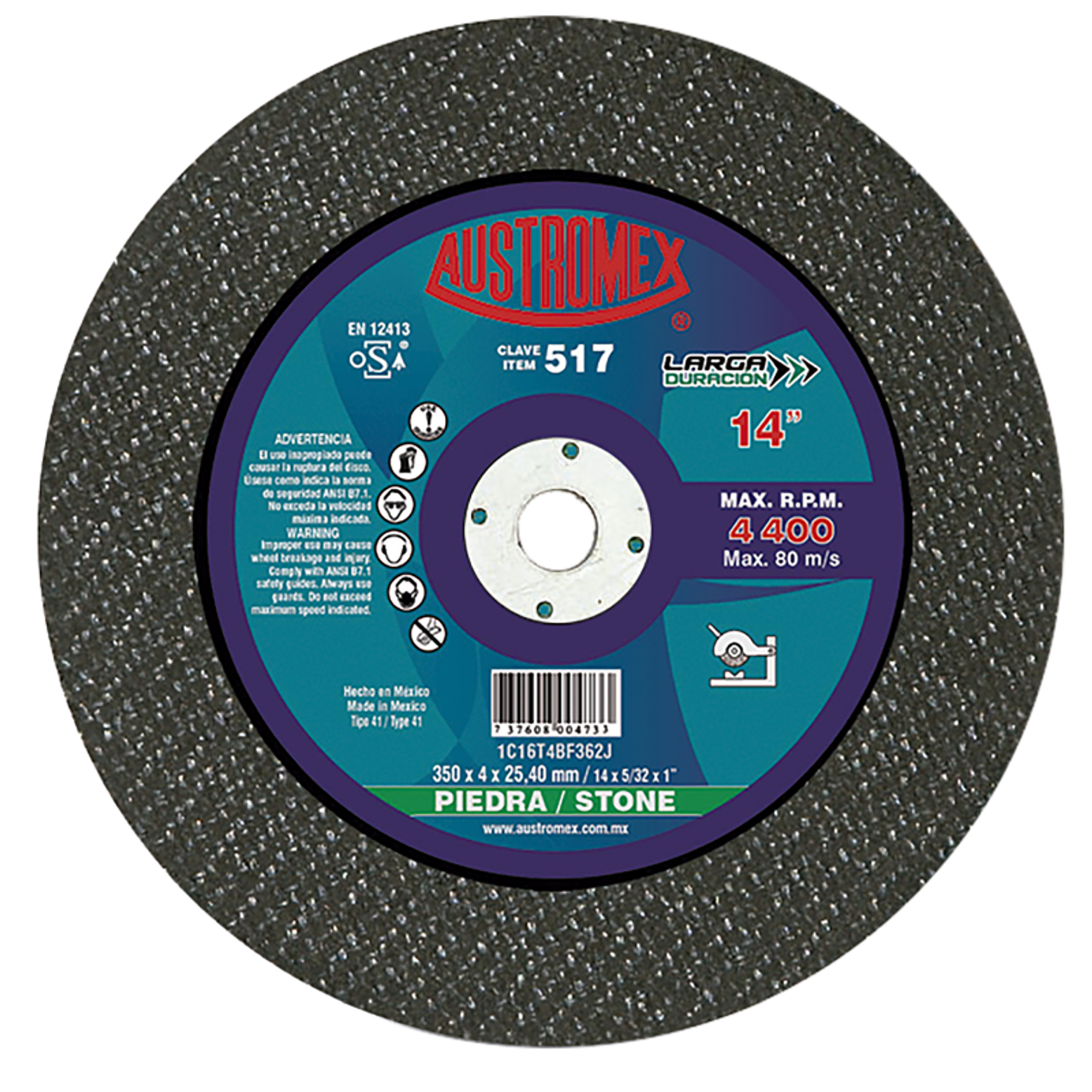 DISCO ABRASIVO DE 350 X 4 X 25.40 MM PARA CORTE DE PIEDRA, AZULEJO, MÁRMOL Y CONCRETO 1