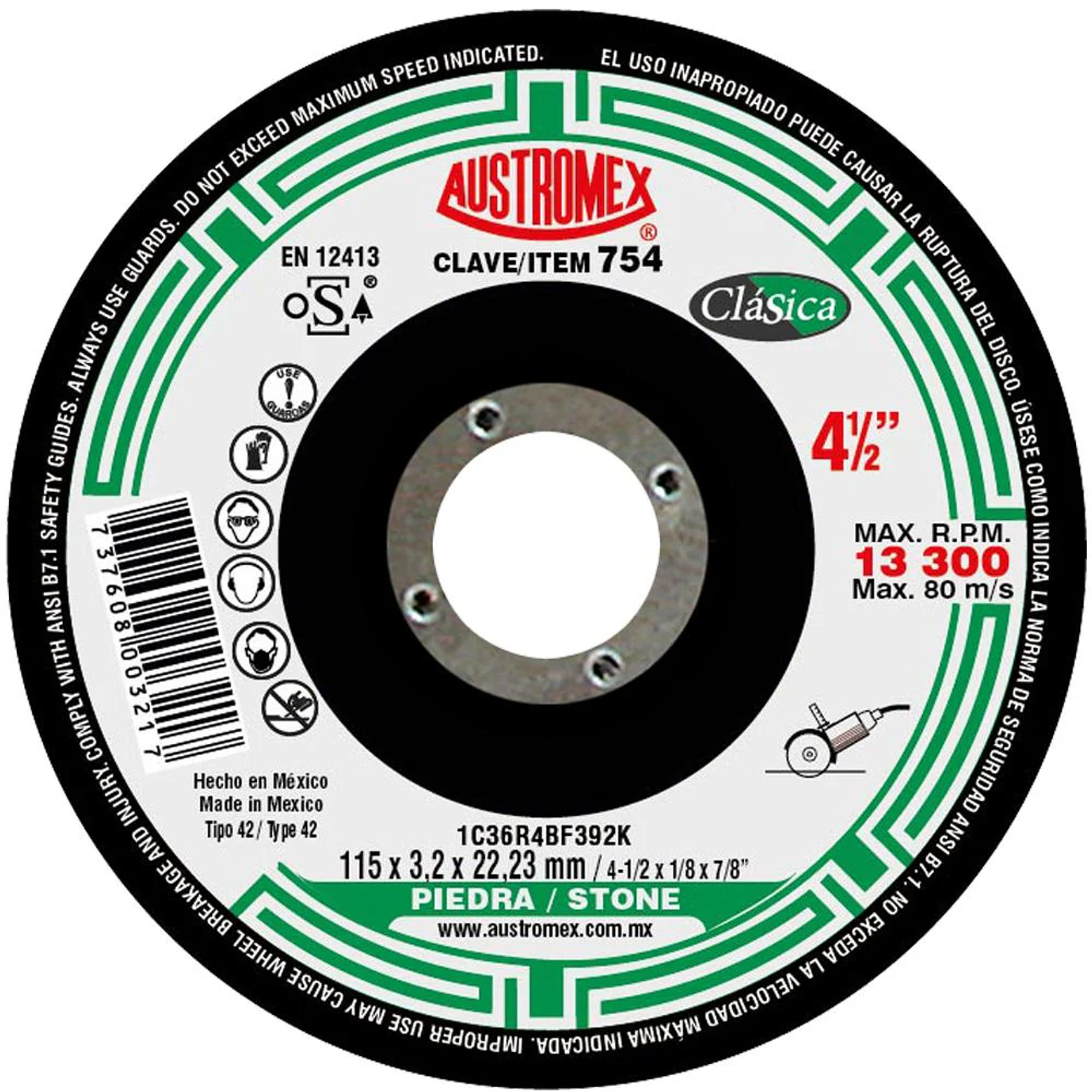 DISCO ABRASIVO CORTE DE ACERO INOXIDABLE 4 1/2 1