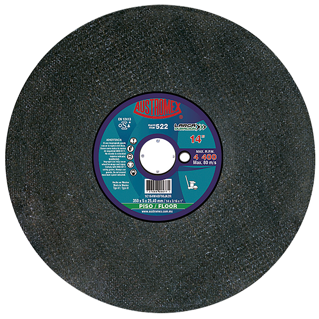 DISCO ABRASIVO DE 350 X 5 X 25.40 MM PARA CORTE DE CONCRETO VERDE Y ASFALTO 1