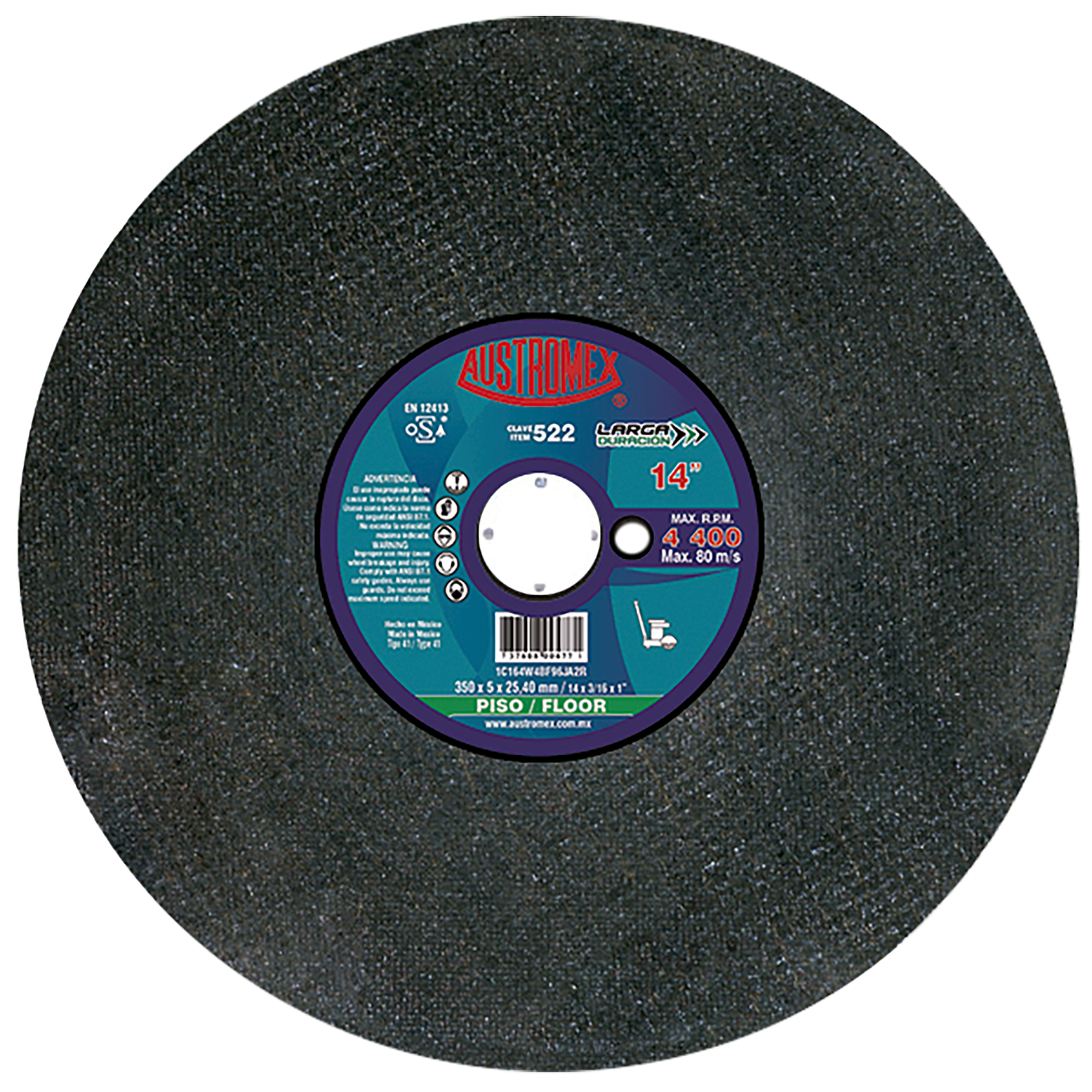 DISCO ABRASIVO DE 350 X 5 X 25.40 MM PARA CORTE DE CONCRETO VERDE Y ASFALTO 1