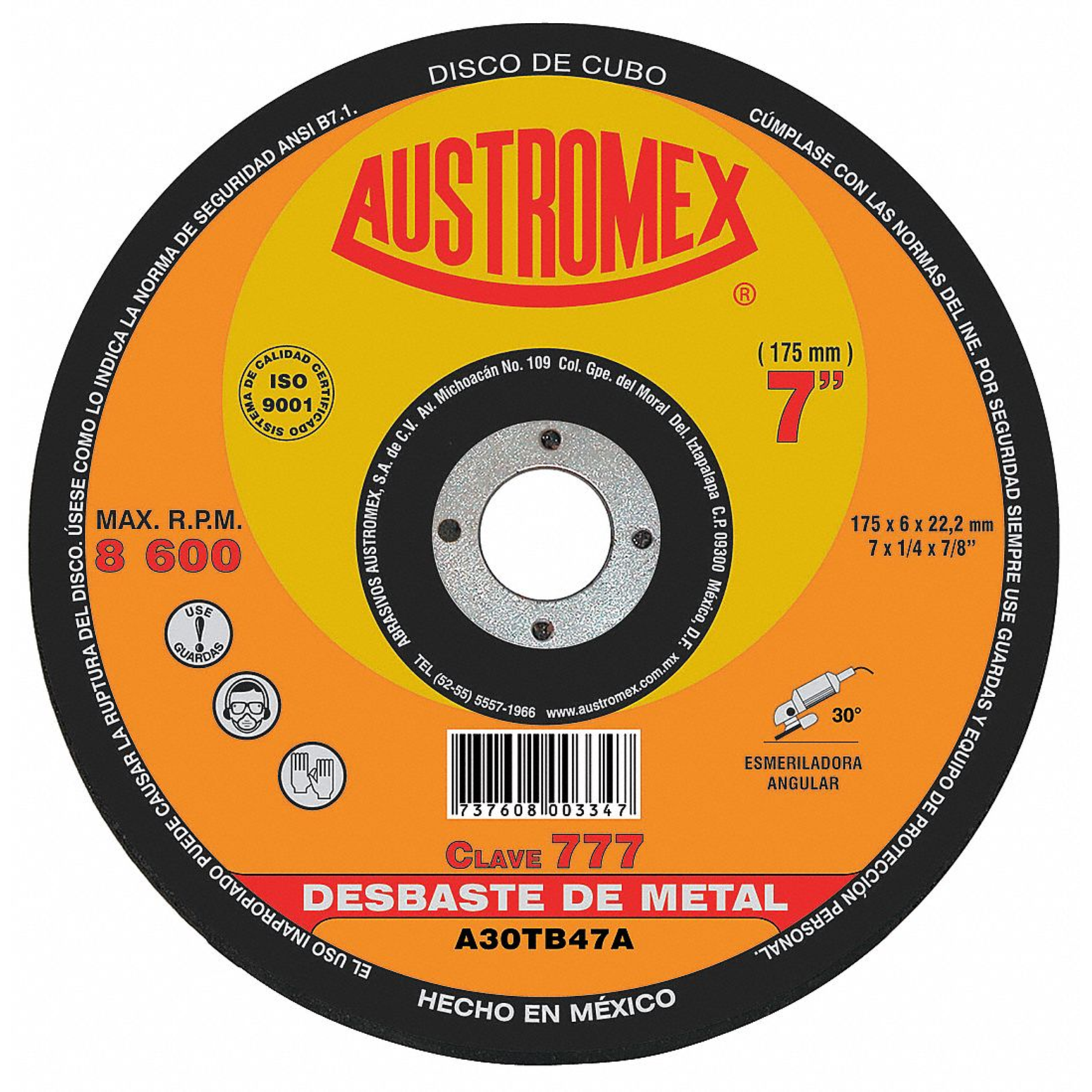 DISCO ABRASIVO DESBASTE METAL. 7X1/4X5/8 11 A30TB47 1
