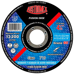 DISCO ABRASIVO DE DESBASTE 4 1/2 X 7/8  37A60