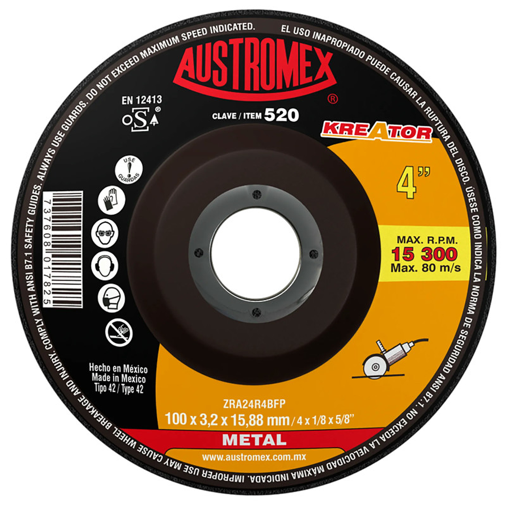 DISCO ABRASIVO DESBASTE Y CORTE METAL 4X1/8X5/8 1
