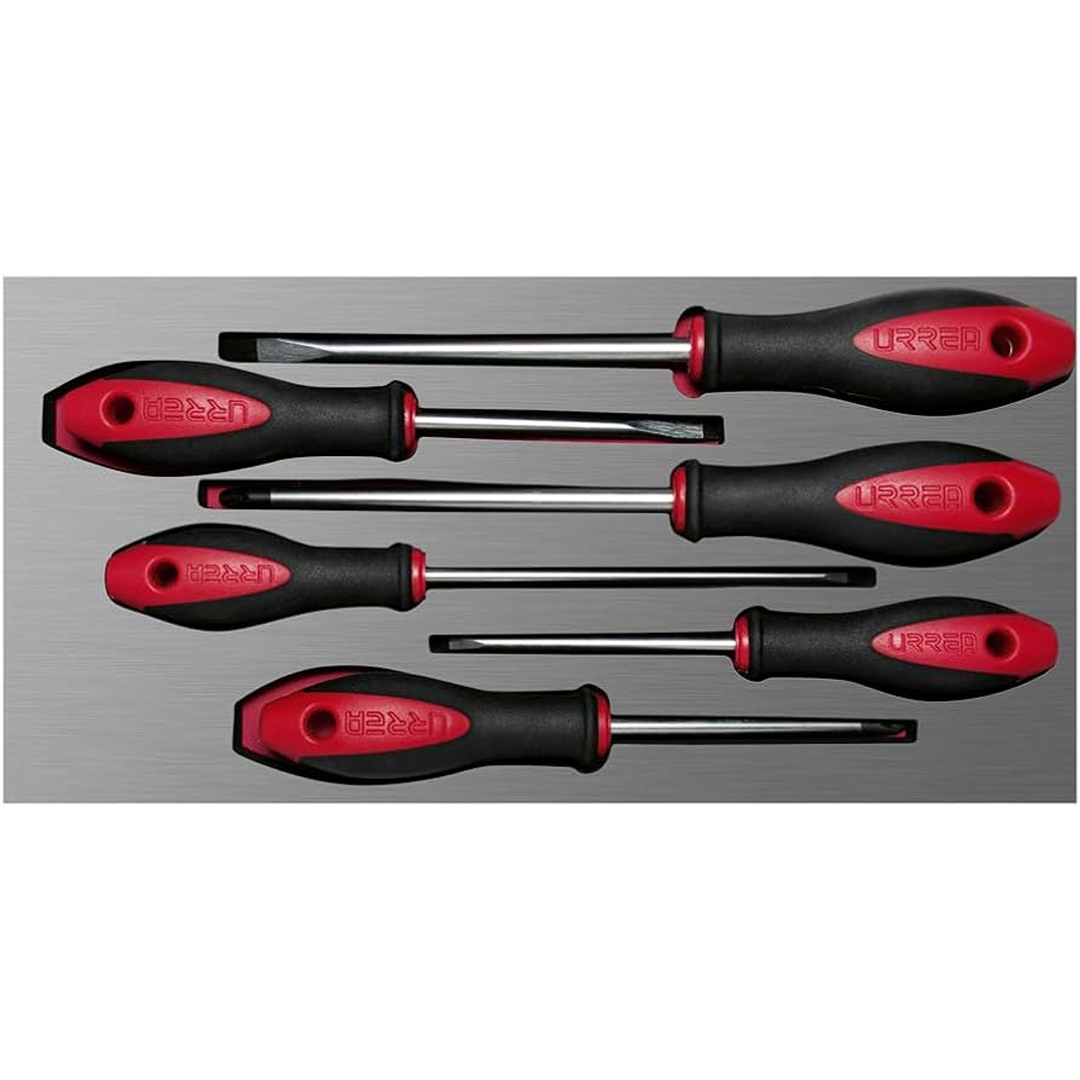 Juego de destornilladores mango bimaterial varias puntas bandeja laminada, 6 piezas 1