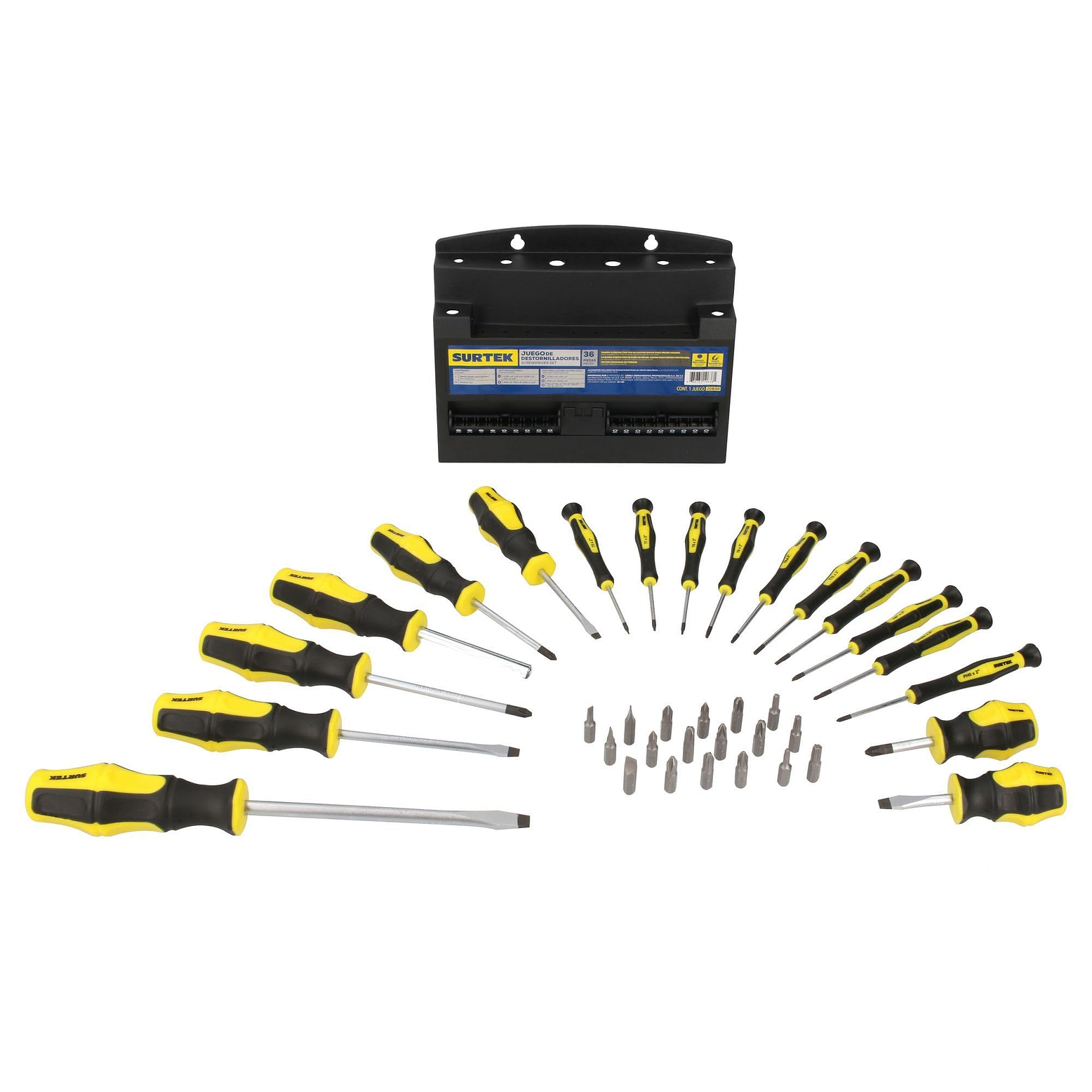 Juego de destornilladores con mango bimaterial en rack combinados, 36 piezas 1