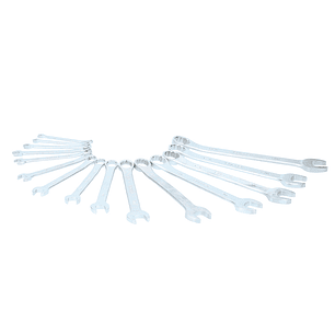 Juego de llaves combinadas satinadas métricas, 12 puntas, 15 piezas en rack