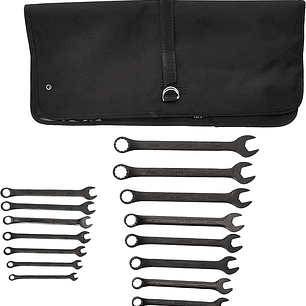 Juego de llaves combinadas fosfatizadas métricas, 12 puntas, 15 piezas