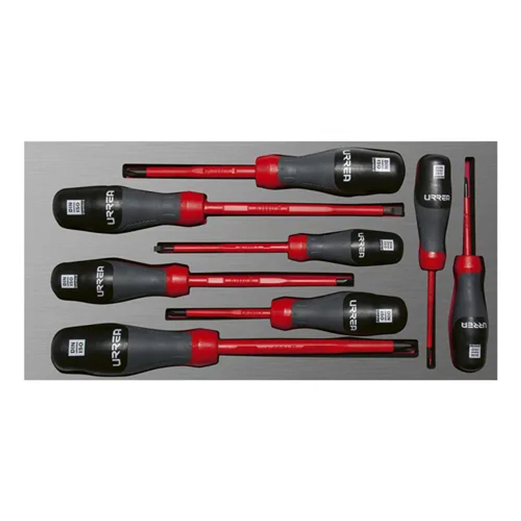 Juego de destornilladores trimaterial 1000 V, varias puntas bandeja EVA, 8 piezas 1