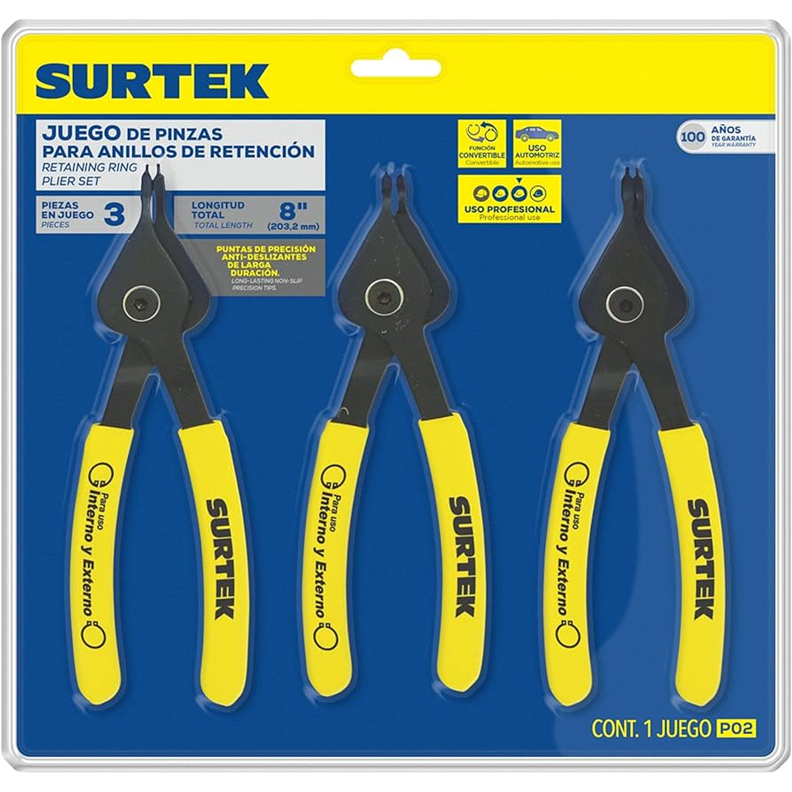 Juego de pinzas para anillos de retención convertibles, 3 piezas 1