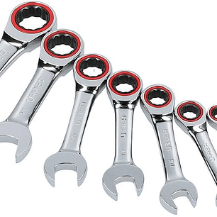 Juego de llaves combinadas pulido espejo de matraca cortas en pulgadas,12 puntas, 7 piezas