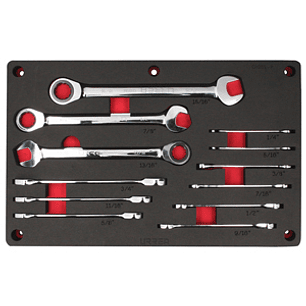 Juego de llaves combinadas pulido espejo de matraca en pulgadas, 12 puntas, 12 piezas