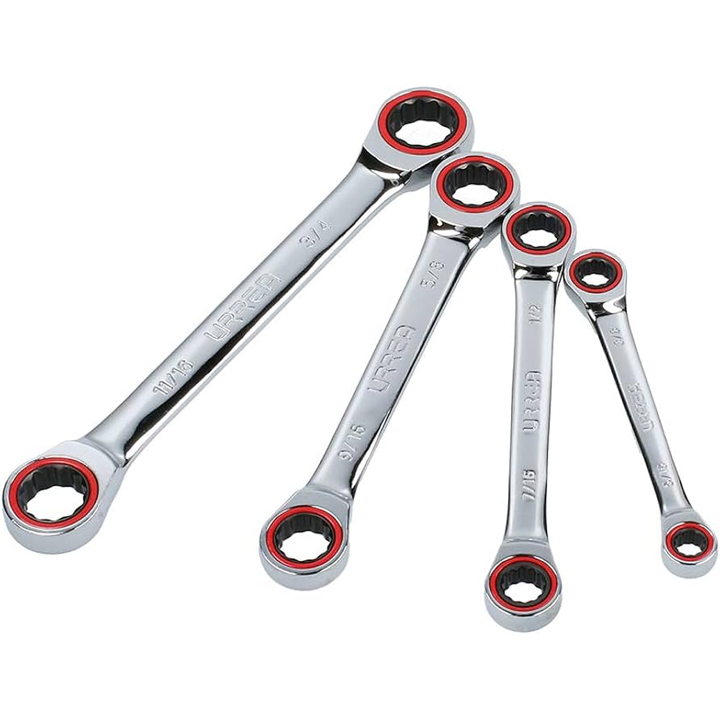 Juego de llaves de estrías pulido espejo con matraca en pulgadas, 12 puntas, 4 piezas 1