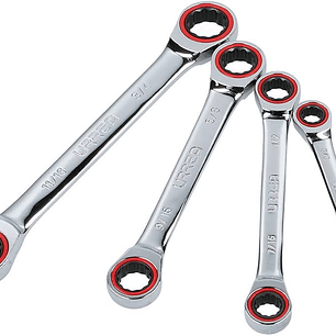 Juego de llaves de estrías pulido espejo con matraca en pulgadas, 12 puntas, 4 piezas