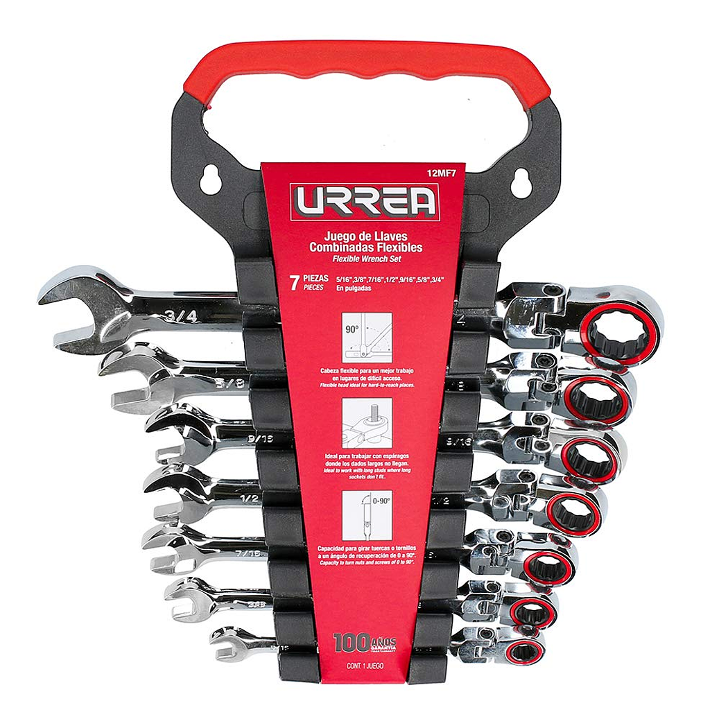 Juego de llaves combinadas pulido espejo de matraca flex en pulgadas, 12 puntas, 7 piezas 1