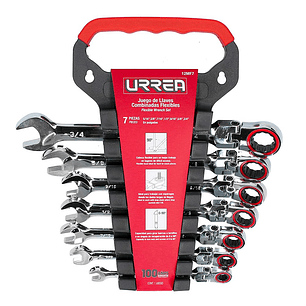 Juego de llaves combinadas pulido espejo de matraca flex en pulgadas, 12 puntas, 7 piezas